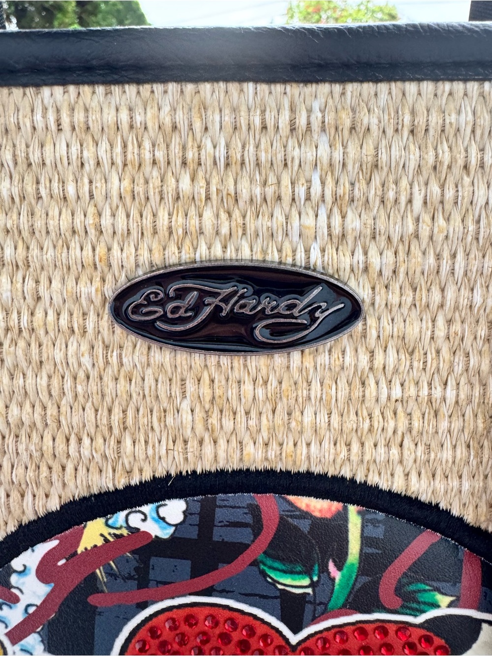 Ed Hardy NWT Love Kills Slowly Straw Tote Bag Tiger Koi Skull Crossbody - Picture 9 of 15